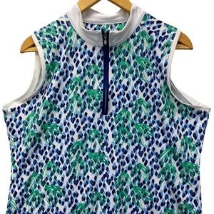 Pebble Beach Dry-Luxe Performance Golf Top Womens XL Blue Green Tropical 1/4 Zip